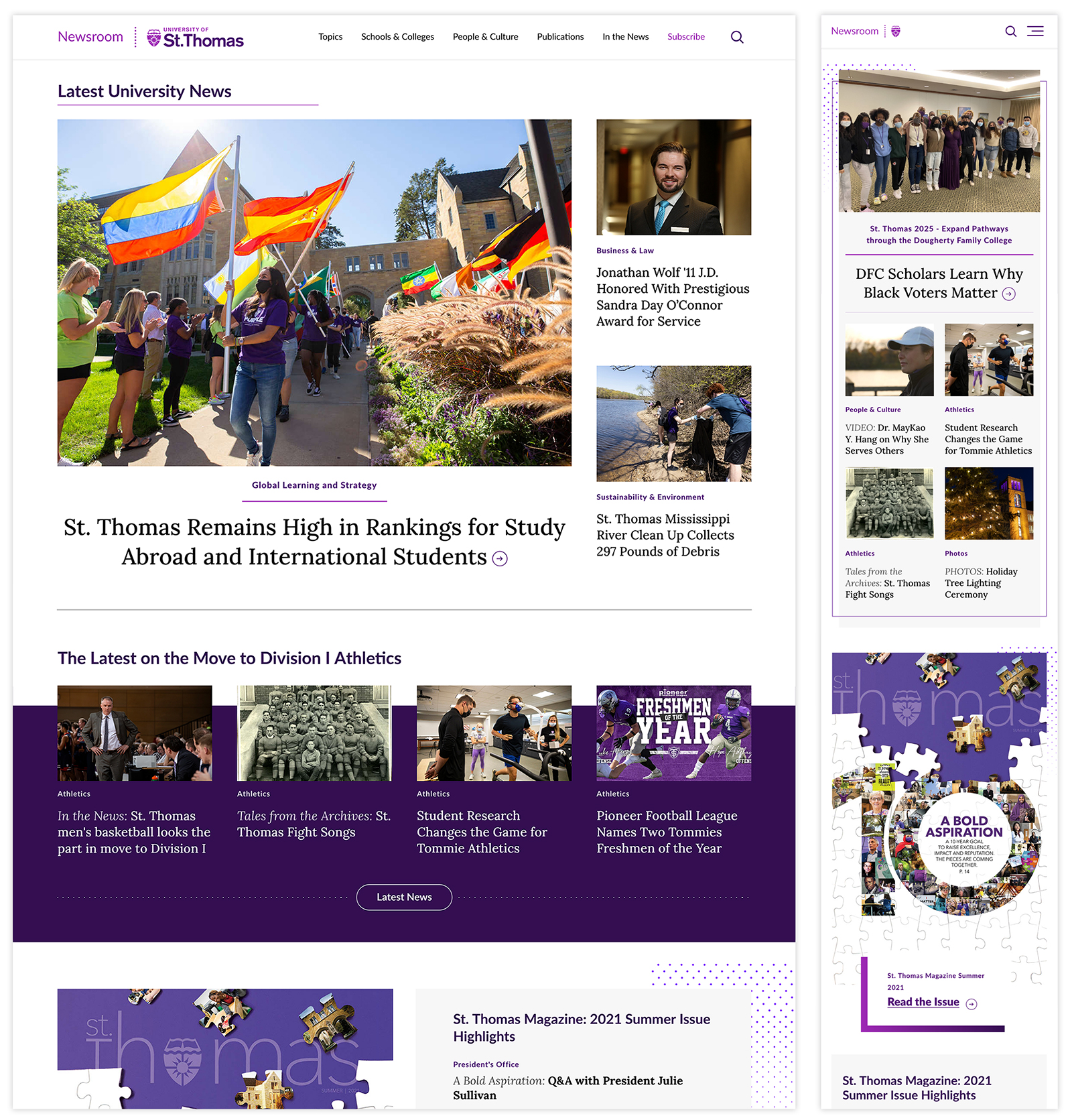 University of St Thomas Website Newsroom Examples