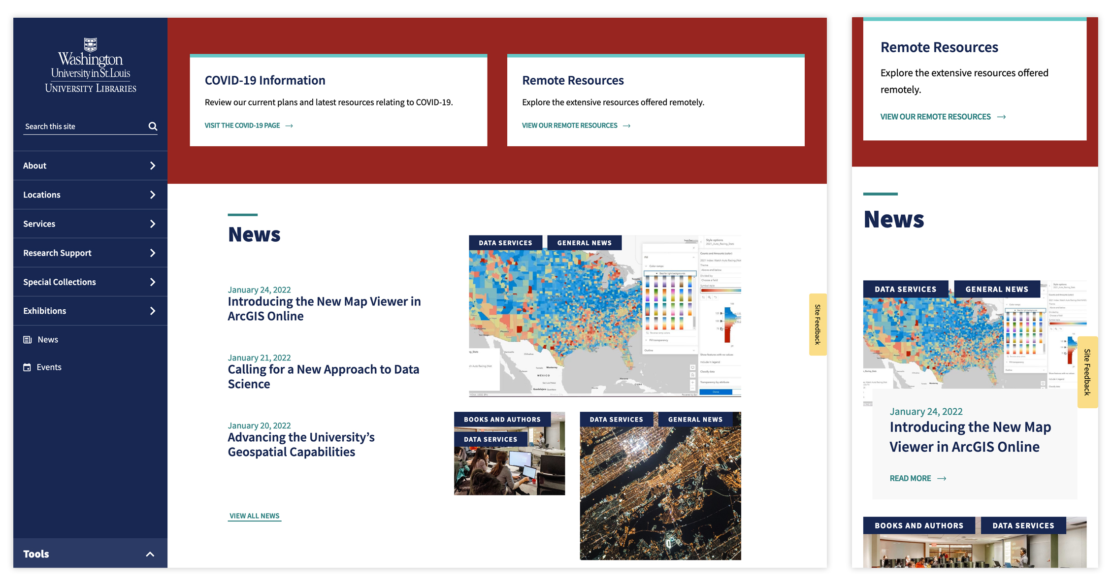 Washington University Libraries Website Design Examples